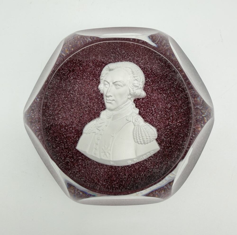1955 Baccarat Lafayette Sulphide Cameo Paperweight Gilbert Poillerat Vintage